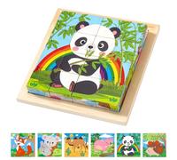 Puzzle a cubo in legno, puzzle a cubo con immagini 3D, puzzle in legno con 6 motivi animali in 1. Giocattolo Montessori con 16 cubi, giocattolo educativo per bambini e bambine da 1 a (Animale)