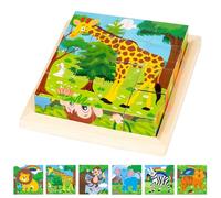 Puzzle a cubo in legno, puzzle a cubo con immagini 3D, puzzle in legno con 6 motivi animali in 1. Giocattolo Montessori con 16 cubi, giocattolo educativo per bambini e bambine da 1 a (Giungla)