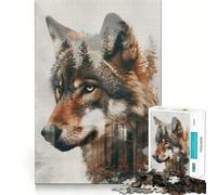 Puzzle a doppia esposizione con lupo,1000 pezzi,divertente gioco di allenamento cognitivo,pezzi ad incastro perfetti,regalo di compleanno,rompicapo (38x26cm)