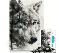 Puzzle a doppia esposizione con lupo per adulti,1000 pezzi,gioco stimolante per la mente,taglio preciso,allineamento perfetto,attività di condivisione per i propri cari (38x26cm)
