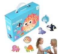 Puzzle a forma di animali, puzzle per bambini, puzzle per animali marini, giocattoli educativi precoci portatili, giocattoli di apprendimento colori vivaci, puzzle con scatola
