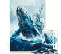 Puzzle a forma di balena che emerge dall'acqua per adulti,1000 pezzi,gioco di concentrazione,tagli di precisione,bordi lisci,divertente sfida per i momenti di attesa (50x75cm)