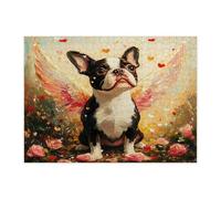 Puzzle a forma di cane Boston Terrier, per uomini e donne, 500 pezzi, puzzle vintage con ali di San Valentino, decorazioni per animali domestici, regalo per feste in famiglia