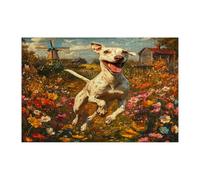 Puzzle a forma di cane whippet primaverile, per adulti, 10000 pezzi, puzzle in legno con cuccioli da giardino di campagna, decorazioni divertenti con motivo floreale per animali domestici per