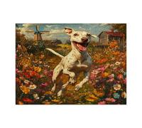 Puzzle a forma di cane whippet primaverile, per adulti, 500 pezzi, puzzle in legno con cuccioli da giardino in campagna, decorazioni divertenti per animali domestici per l'intrattenimento domestico