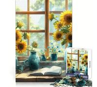 Puzzle a forma di casetta con bouquet di girasoli per adulti, 1000 pezzi, gioco per allenare la mente, divertente da fare insieme, taglio di precisione, 50x75cm