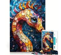 Puzzle a forma di cavalluccio marino in vetro colorato per ragazzi, 1000 pezzi, gioco di logica stimolante, antistress, bordi trasparenti, regalo classico 38x26cm