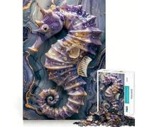 Puzzle a forma di cavalluccio marino viola per ragazzi, 1000 pezzi, gioco intelligente per tutta la famiglia, assemblaggio con motivo, desiderio di Babbo Natale (38x52cm)