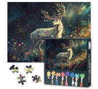 Puzzle a forma di cervo per adulti, 1000 pezzi, in un prato da sogno, ogni pezzo è un pezzo unico, puzzle fai da te per alleviare lo stress, moderna decorazione da parete 27,5" x 19,6"/70 x 50 cm