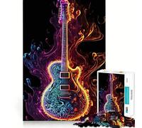 Puzzle a forma di chitarra al neon per adolescenti, 1000 pezzi, gioco di logica, rilassante, taglio liscio, regalo per festival (50x75cm)
