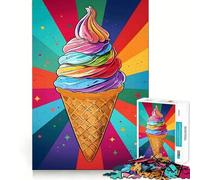 Puzzle a forma di cono gelato arcobaleno per ragazzi, 1000 pezzi, gioco di logica, rilassante, taglio preciso, (50x75cm)