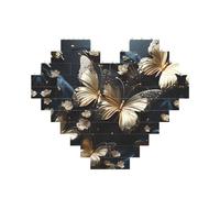 Puzzle a forma di cuore con farfalle bianche e dorate, stampa nera, per San Valentino, compleanno, matrimonio