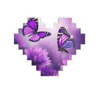 Puzzle a forma di cuore con farfalle e fiori viola, puzzle con immagini personalizzate, per adulti, micro blocchi di costruzione 3D per decorazioni domestiche, set di mattoni