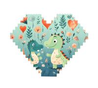 Puzzle a forma di cuore con immagine di un adorabile dinosauro con stampa di un bambino, puzzle in legno