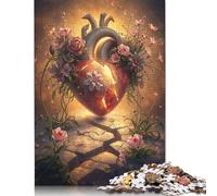Puzzle a forma di cuore spezzato con fiori, rompicapo di carta, puzzle rettangolare per adulti e adolescenti, regali di Natale 1000 pezzi (26x38 cm)