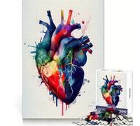 Puzzle a forma di cuore umano ad acquerello per adulti, 1000 pezzi, stimolante per la mente, rilassante, divertente, taglio di alta qualità, regalo delizioso (38x52cm)