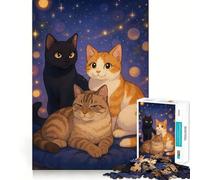Puzzle a forma di cuscino con tre gatti per ragazzi, 1000 pezzi, per migliorare la memoria, per il tempo libero a casa, con bordi precisi, 38x26cm