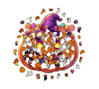 Puzzle a forma di di Halloween, in legno, con cornice, decorazione da | Design incorniciato realizzato a mano, puzzle in legno, decorazione a forma di zucca, per feste autunnali, feste, vacanze