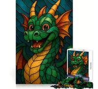 Puzzle a forma di drago in stile vetrata per adulti, 1000 pezzi, per migliorare la concentrazione, divertimento senza stress, ad incastro, perfetto per Natale (38x26cm)
