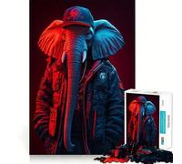 Puzzle a forma di elefante cyberpunk al neon per adulti, 1000 pezzi, gioco di intelligenza e rilassante, decorazione murale di alta qualità (38x52cm)