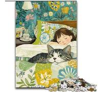 Puzzle a forma di gatto addormentato per adolescenti, giocattolo educativo antistress, ideale come regalo per tutta la famiglia (26x38cm)