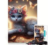 Puzzle a forma di gatto bianco fantasy per adulti,1000 pezzi,gioco di memoria per allenare la mente,taglio laser per un incastro perfetto, alleviare lo stress (50x75cm)
