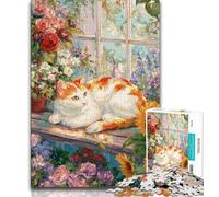 Puzzle a forma di gatto con girasole per adolescenti, 1000 pezzi, giocattoli educativi per l'apprendimento, giochi per famiglie, regalo di compleanno, regali (38x26cm)