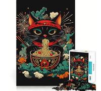 Puzzle a forma di gatto con ramen per adulti, 1000 pezzi, gioco intelligente, tranquillo, con un motivo rilassante da assemblare, (38x26cm)