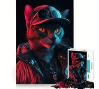 Puzzle a forma di gatto cyberpunk al neon per adulti, 1000 pezzi, gioco per allenare la mente, divertimento in casa, taglio di precisione, regalo per le vacanze (38x26cm)