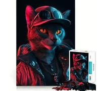 Puzzle a forma di gatto cyberpunk al neon per adulti, 1000 pezzi, gioco stimolante per la mente, rilassante, di alta qualità, decorazione da parete (50x75cm)