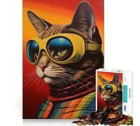 Puzzle a forma di gatto in stile retrofuturistico per adulti, 1000 pezzi, gioco di logica, antistress, opera d'arte ritagliata con precisione, oggetto da collezione (38x26cm)