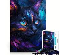 Puzzle a forma di gatto in vetro colorato mistico per ragazzi, 1000 pezzi, gioco di logica stimolante, divertimento condiviso, bordi trasparenti, regalo adorabile (38x26cm)