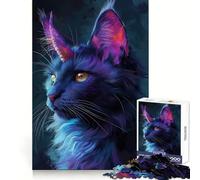 Puzzle a forma di gatto spaziale viola da 1000 pezzi per adulti, gioco stimolante per la mente, per il tempo libero, con dettagli nitidi, (50x75cm)