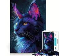 Puzzle a forma di gatto spaziale viola per ragazzi, 1000 pezzi, stimola la memoria, gioco da interno, assemblaggio di immagini, regalo per le vacanze (38x26cm)
