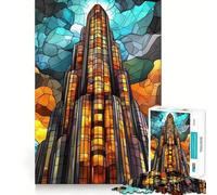 Puzzle a forma di grattacielo con vetrate colorate per ragazzi, 1000 pezzi, gioco di logica chiaro, divertimento tranquillo, taglio perfetto, calda sorpresa 38x52cm