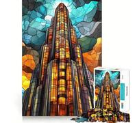 Puzzle a forma di grattacielo in vetro colorato, 1000 pezzi, per ragazzi, gioco di pensiero, divertimento condiviso, bordi precisi, oggetto regalo di Babbo Natale 50x75cm