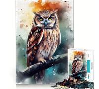 Puzzle a forma di gufo con posatoio ad acquerello per adulti, 1000 pezzi, gioco di logica stimolante, antistress, bordi trasparenti, regalo di alta qualità (38x52cm)