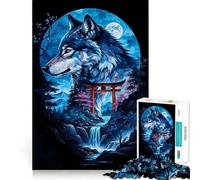 Puzzle a forma di lupo con cancello Torii,1000 pezzi,per adulti,gioco di memoria divertente,taglio esperto,attività di gruppo rilassante da fare in casa (38x26cm)