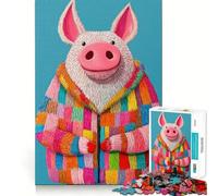 Puzzle a forma di maiale con cappotto patchwork, tema moda animale, per adulti, 1000 pezzi, gioco di logica, svago, taglio perfetto, regalo creativo (38x26cm)