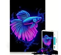 Puzzle a forma di pesce Betta al neon per adulti, 1000 pezzi, gioco per la concentrazione e il relax, bordi netti, Babbo Natale, scegli il tuo desiderio (38x52cm)