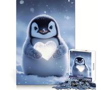 Puzzle a forma di pinguino che tiene un cuore per adulti, 1000 pezzi, gioco per allenare la mente, divertimento in casa, taglio di precisione, regalo per le vacanze (38x52cm)