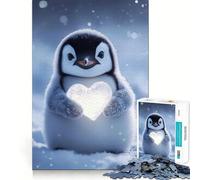 Puzzle a forma di pinguino che tiene un cuore per adulti, 1000 pezzi, gioco per allenare la mente, divertimento in casa, taglio di precisione, regalo per le vacanze (38x52cm)