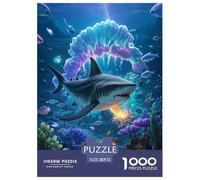 Puzzle a forma di squalo, 1000 pezzi, elementi subacquei, puzzle un puzzle sfidante, 100% cartone riciclato, per adulti e bambini a partire dai 14 anni, 52 x 38 cm, 1000 pezzi
