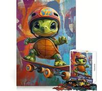 Puzzle a forma di tartaruga sullo skateboard per ragazzi, 1000 pezzi, esercizio mentale, svago rilassante, taglio di precisione, ottimo regalo (38x26cm)