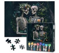 Puzzle a forma di teschio, per adulti, 1000 pezzi, bel teschio scheletro dell'amante nella foresta coccole sul pavimento insieme Jigsaw puzzle, impossibile puzzle jigsaw, 50 x 70 cm