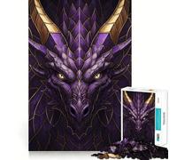 Puzzle a forma di testa di drago viola e oro per adulti, 1000 pezzi, con scritta "Recall Upgrade Peaceful Time Tight Cut Santa Wish List" (38x52cm)