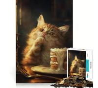 Puzzle a forma di torta con gatto soriano arancione, 1000 pezzi, gioco di logica fine, casual, rilassante, con bordi puliti, opera d'arte (38x52cm)