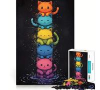 Puzzle a incastro con gatti arcobaleno impilati per adulti, 1000 pezzi, stimola la memoria, gioco di gruppo, assemblaggio, sorpresa natalizia (38x26cm)