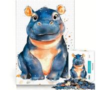 Puzzle a incastro con ippopotamo sorridente ad acquerello,1000 pezzi,gioco di concentrazione mentale,design senza spazi vuoti,incastro preciso,sfida interattiva per il cervello per la casa (50x75cm)