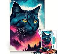 Puzzle a incastro con silhouette di gatto mistico nella foresta per adulti, 1000 pezzi, gioco di logica, divertimento rilassante, taglio preciso, lista dei desideri di Babbo Natale (38x26cm)